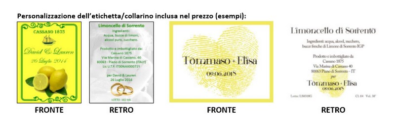 Matrimonio a Sorrento: - Bomboniere Bottiglie Limoncello Cassano 1875 Etichette personalizzate